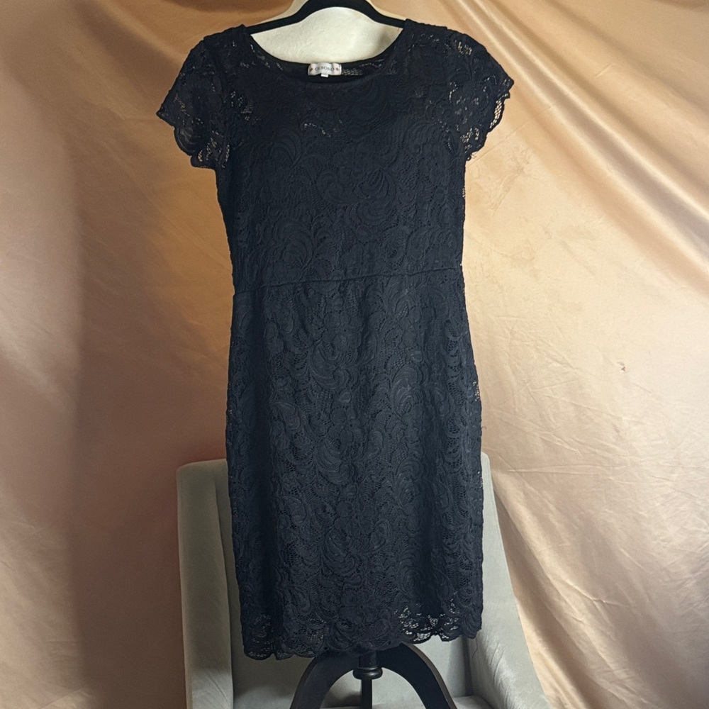 Black Lace Cap-Sleeve Mini Dress